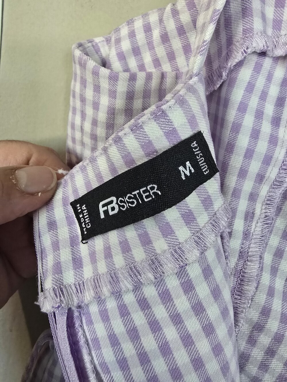 Gingham Square-Neck Mini Dress in Lavender - Picture 6 of 7